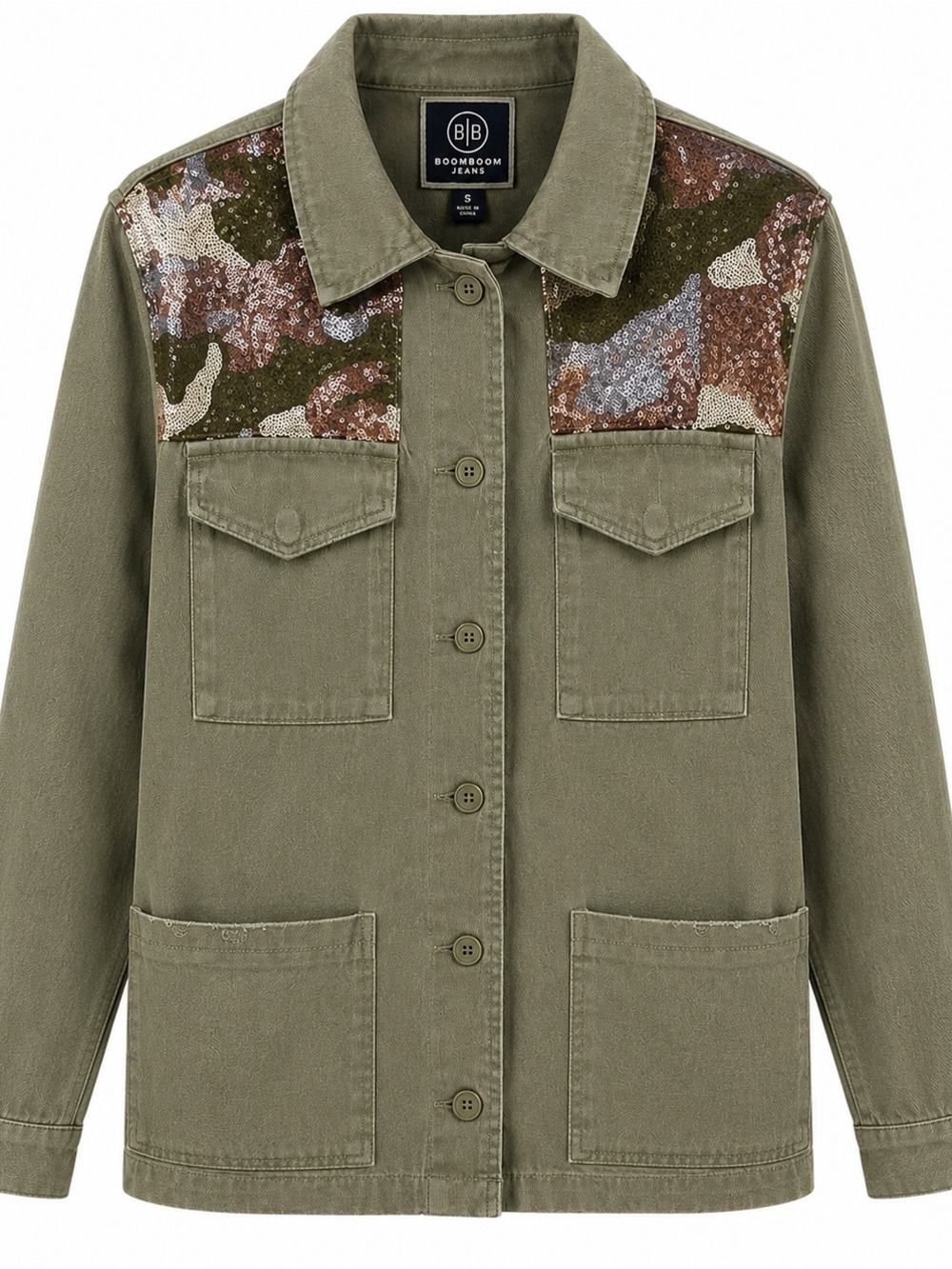 Boom Boom Jeans Olive Green Camouflage Sequin Utility Jacket